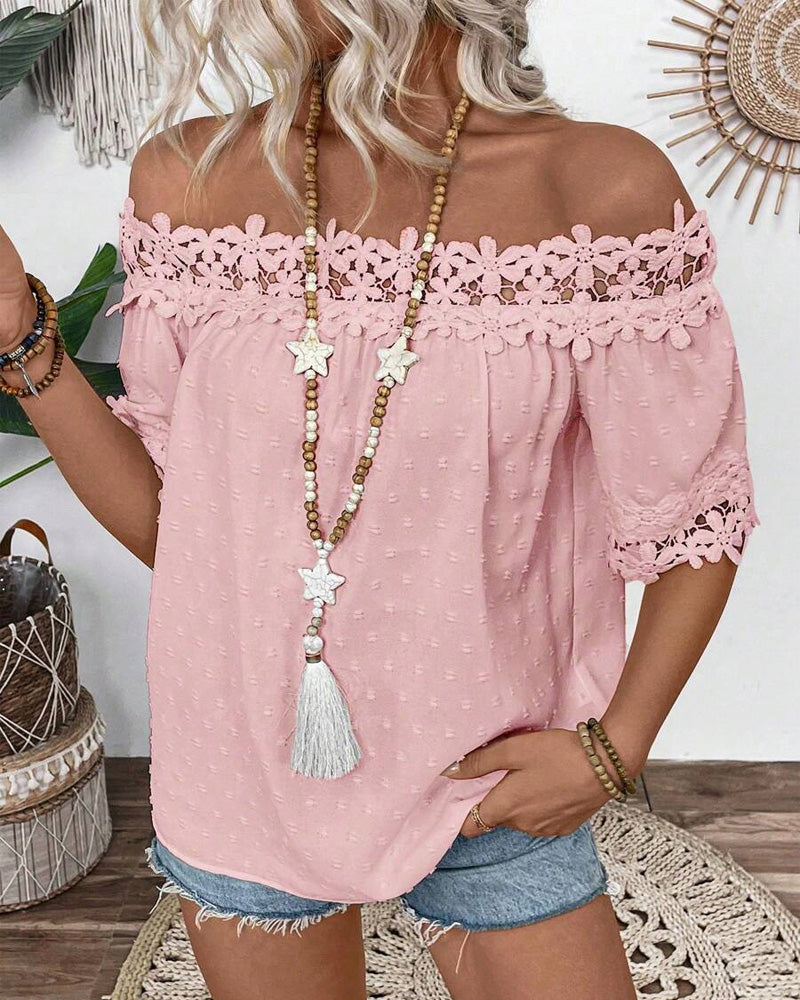 One-Shoulder Blouse with Lace and 3D Flower