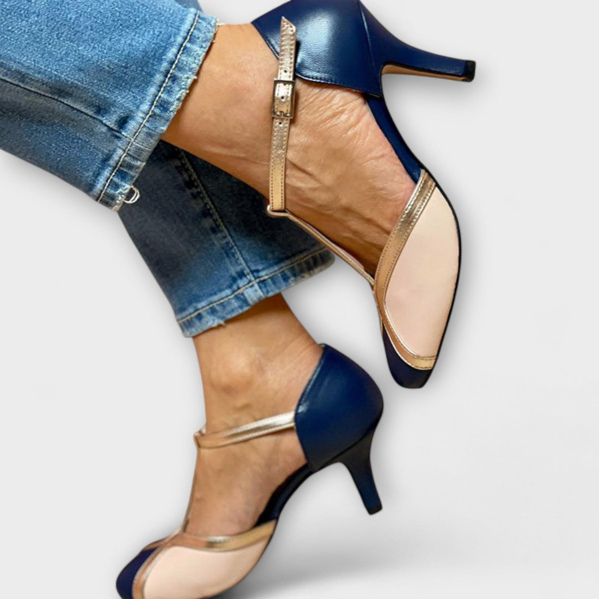 Two-Tone T-Strap Elegance