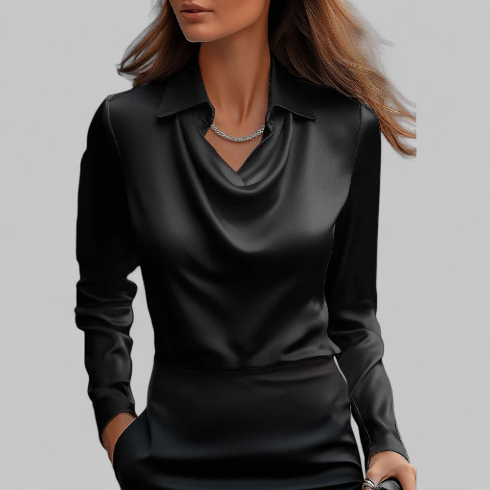 Rose | Women’s Draped Neck Long Sleeve Satin Blouses