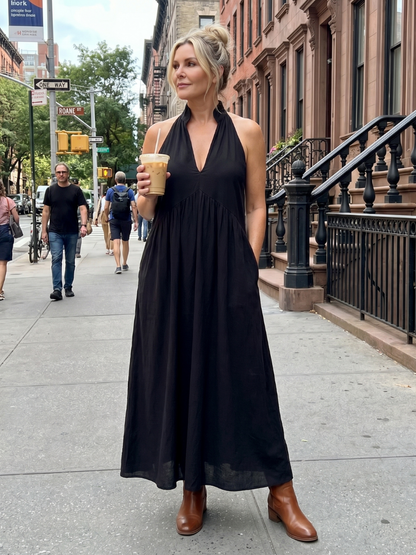 Adelina | Halter Neck Relaxed Flowing Silhouette Midi Dress