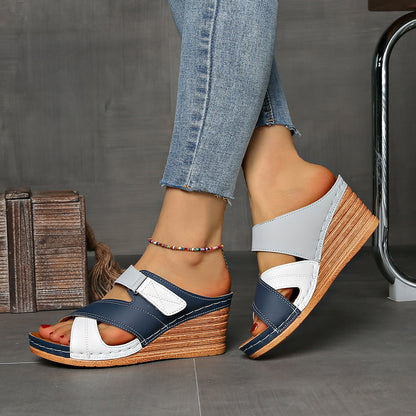 Marina Colorblock Wedge Slides - Comfortable Sandals
