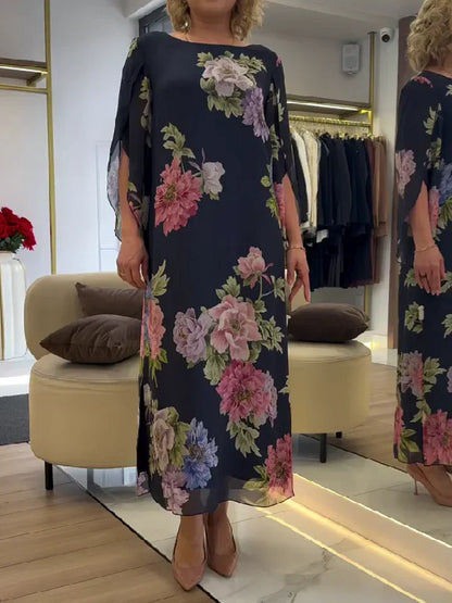 Maxi Dress with Floral Print in Lightweight and Comfortable Chiffon