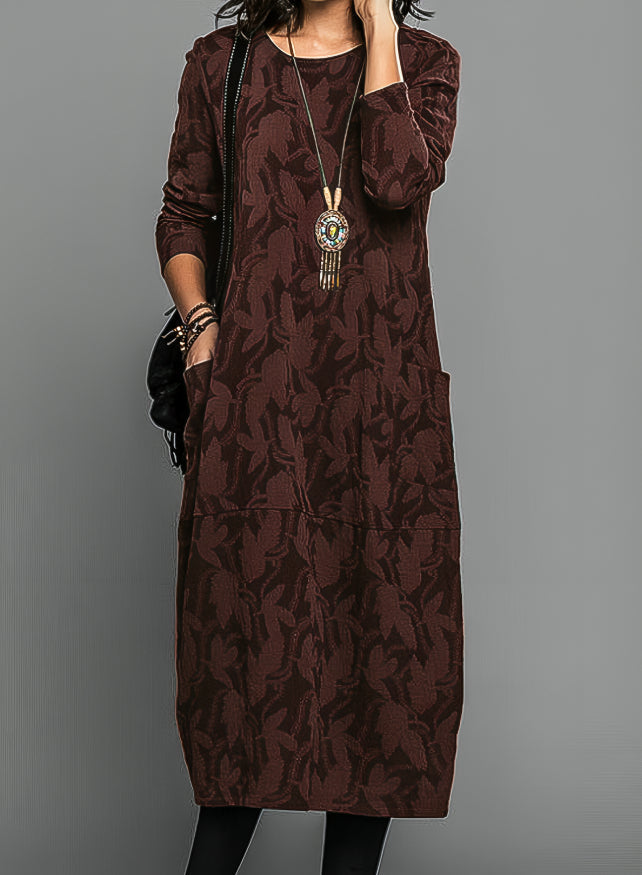 LUCILLE – RELAXED MIDI DRESS WITH LEAF PATTERN