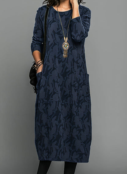 LUCILLE – RELAXED MIDI DRESS WITH LEAF PATTERN