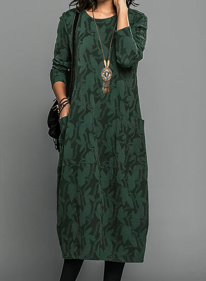 LUCILLE – RELAXED MIDI DRESS WITH LEAF PATTERN