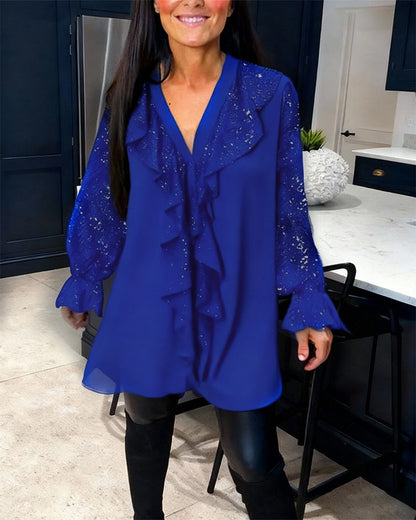 Loose Solid Color Blouses with Ruffles