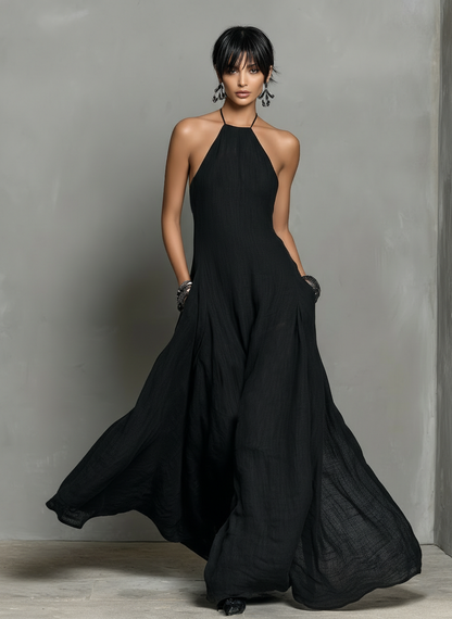 Women's Minimalist Sleeveless Maxi Dress in Linen Blend