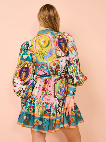 Casual Mini Dress with Graffiti Print Evergreen