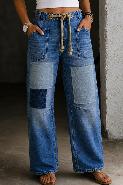 Aurora | Patchwork Drawstring Jeans