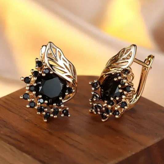 Black Zirconia Golden Earrings