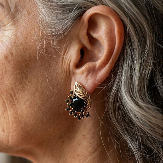 Black Zirconia Golden Earrings