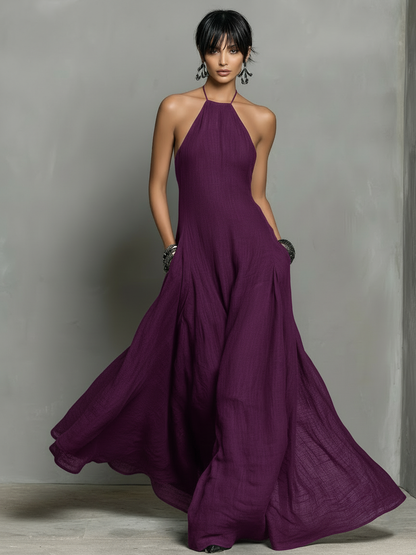 Women's Minimalist Sleeveless Maxi Dress in Linen Blend