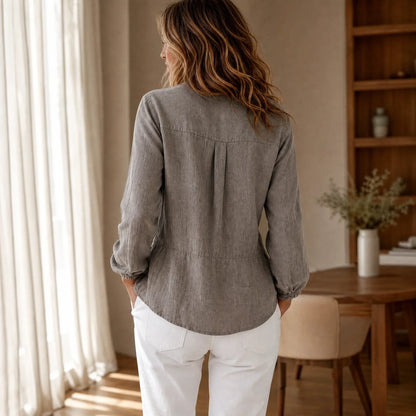 Lunavelle – Pintuck Peplum Button-Up Blouse