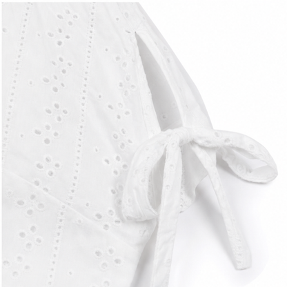 Lunavia – Eyelet V Neck Midi Dress with Tie Sleeves and Pockets