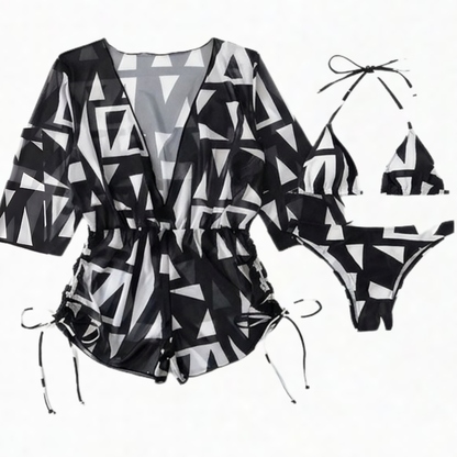 Lunavera – Women's Tropical 3-Piece Swim Set with Kimono