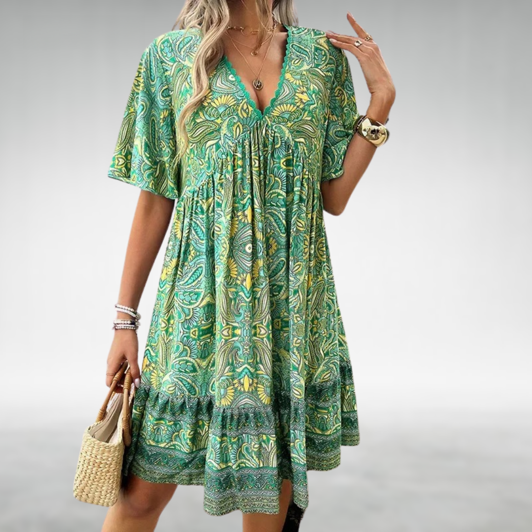 Adriana - Summer Boho Paisley Print Mini Dress