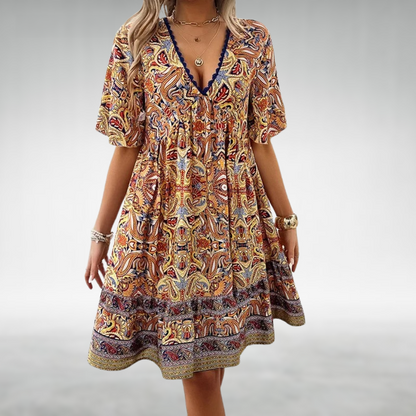 Adriana - Summer Boho Paisley Print Mini Dress