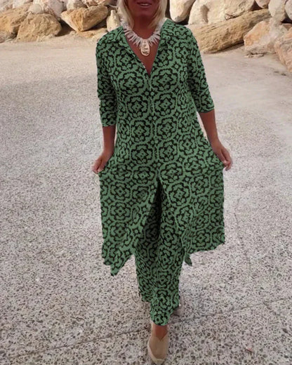 Sara | Bohemian Geometric Print Tunic Set and Wide Leg Pants