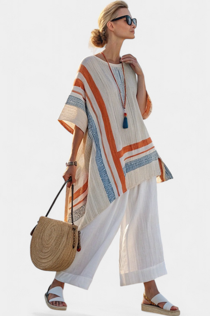 Caevan | Sophisticated Asymmetrical Blouse & Wide-Leg Linen Pants