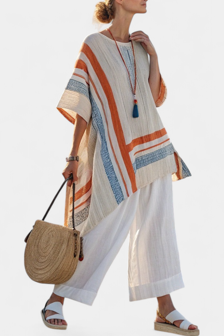 Caevan | Sophisticated Asymmetrical Blouse & Wide-Leg Linen Pants