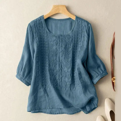 Aurora – Embroidered Relaxed Blouse (Cotton & Linen)