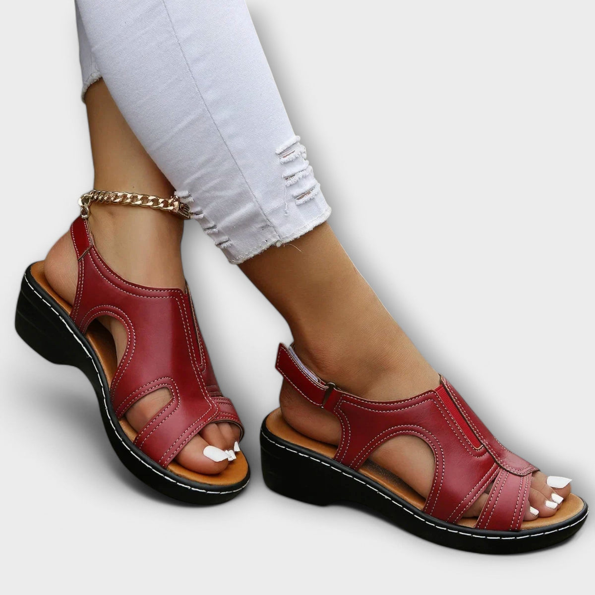 Christina - Orthopedic Leather Sandals with Comfort Heel