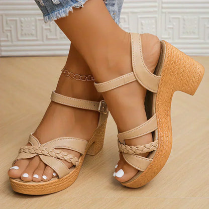 BRAIDED STRAP PLATFORM SANDALS