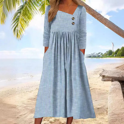 Katia | Striped Cotton Midi Dress with Relaxed Elegance