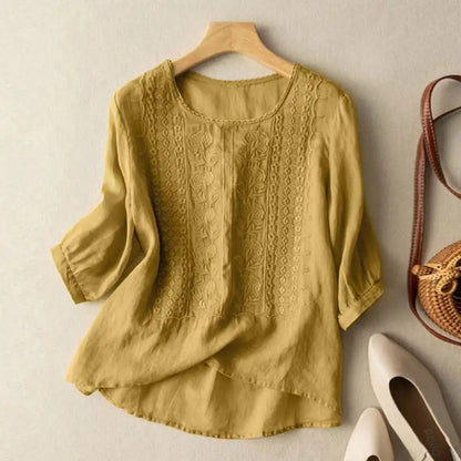 Aurora – Embroidered Relaxed Blouse (Cotton & Linen)