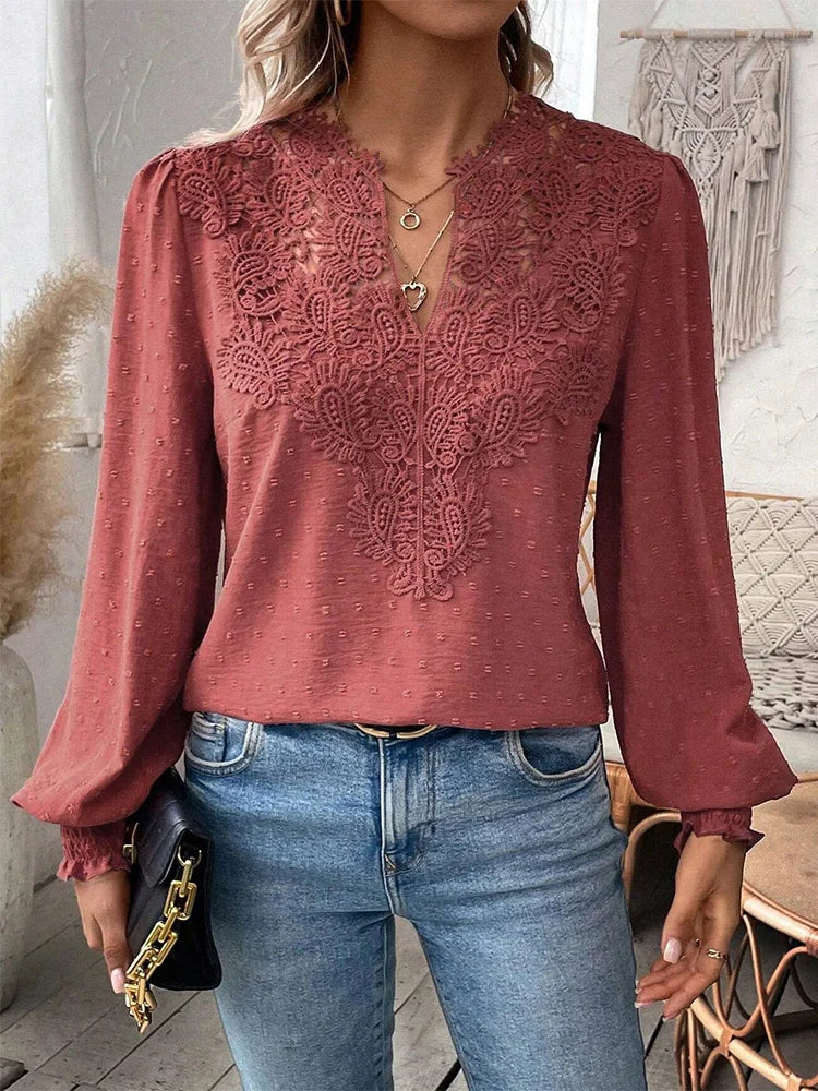 Sondra™ | Luxury Lace Blouse with V-Neck