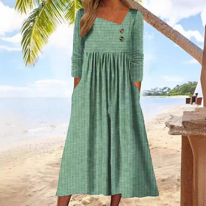 Malu | Striped Cotton Midi Dress with Relaxed Elegance