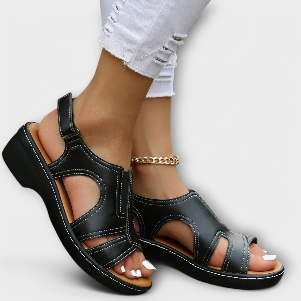 Christina - Orthopedic Leather Sandals with Comfort Heel
