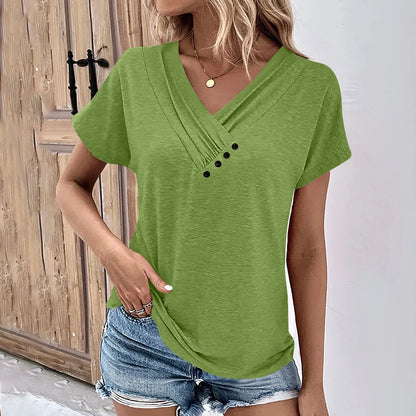 Maya- Ribbed Button V-Neck Tee