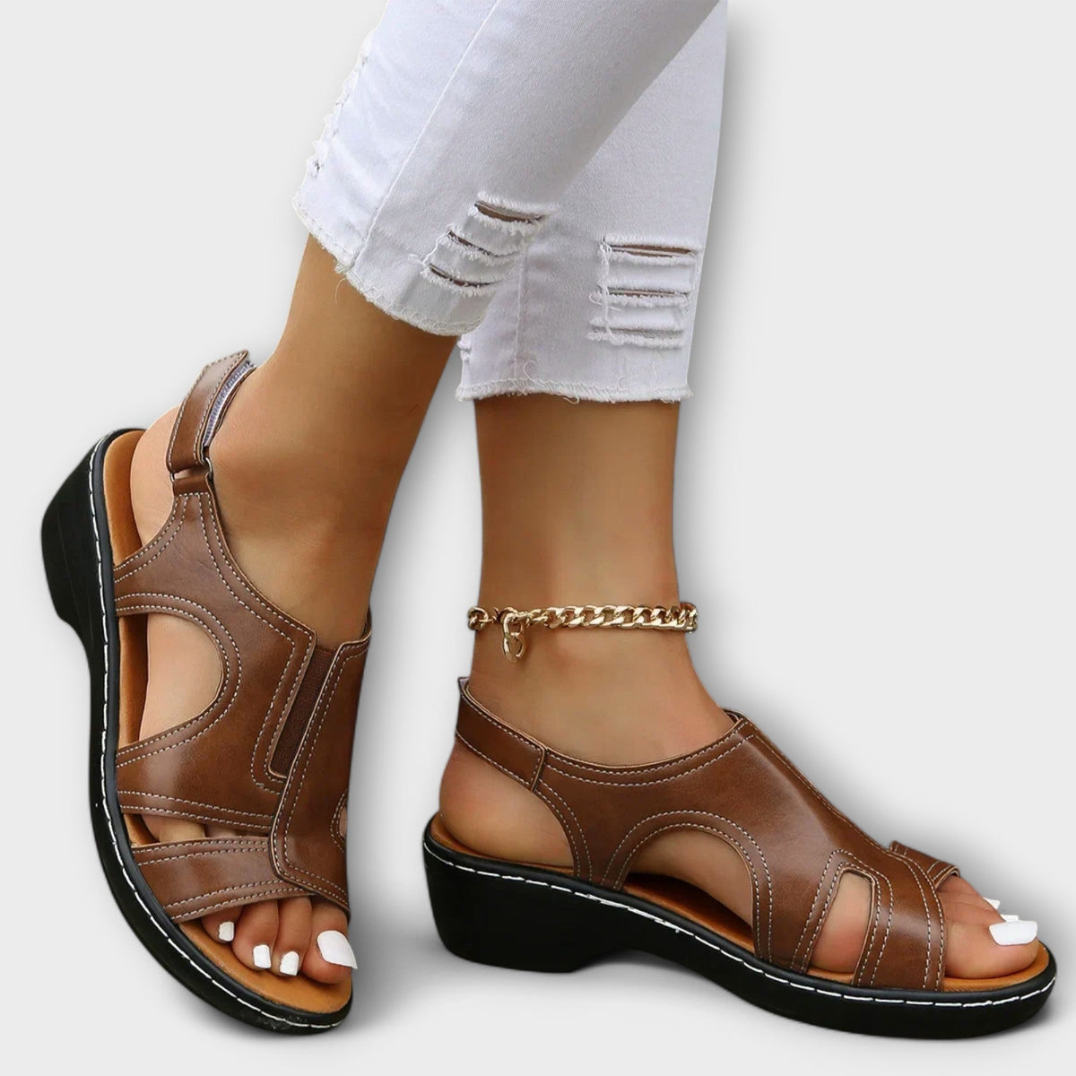 Christina - Orthopedic Leather Sandals with Comfort Heel