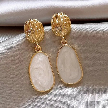 Vintage Enamel Oval Drop Earrings