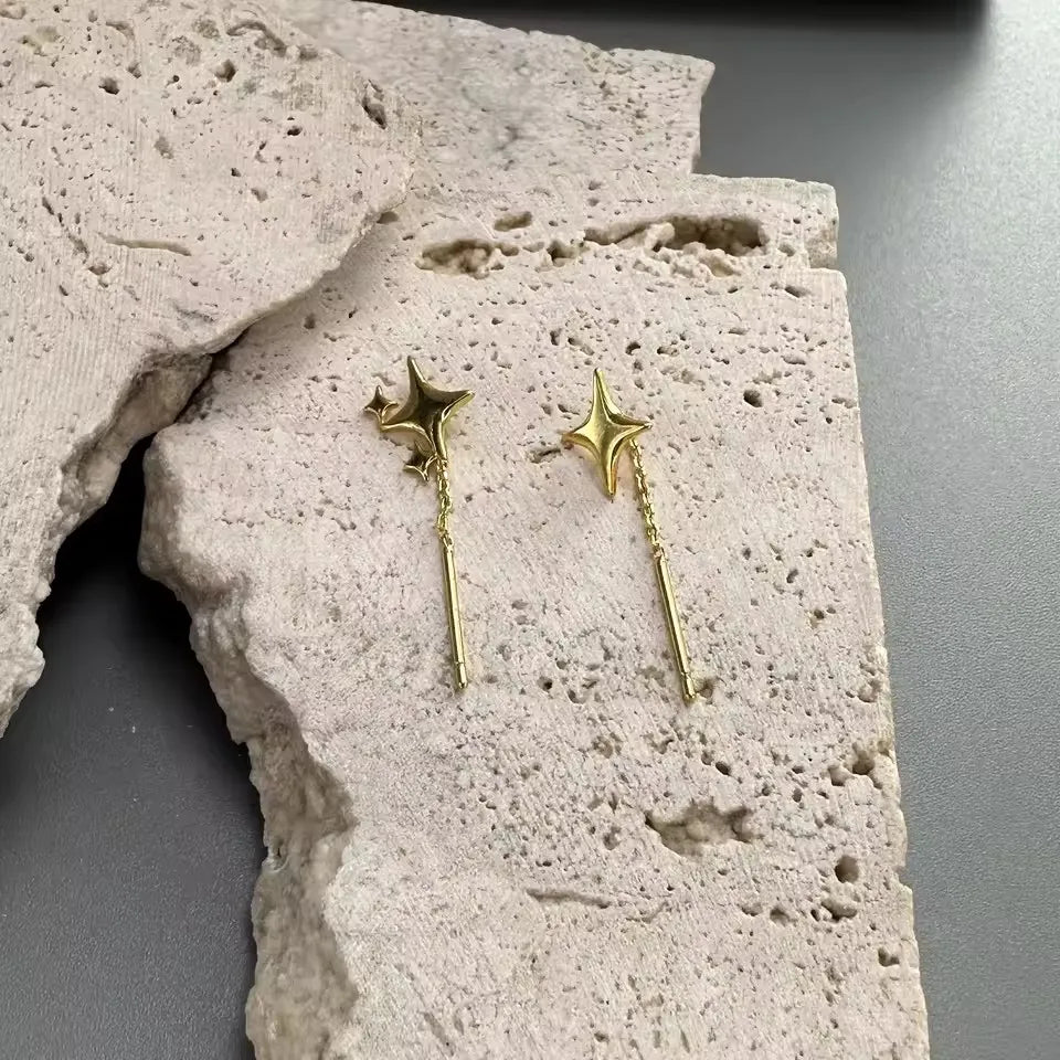 Sterling Silver Star Chain Earrings