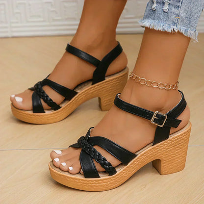 BRAIDED STRAP PLATFORM SANDALS