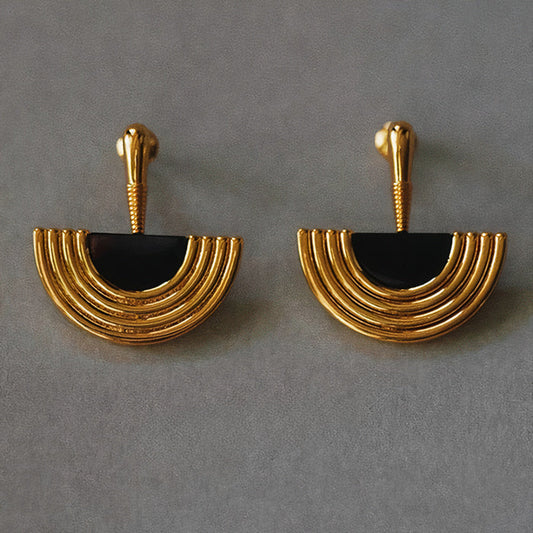 Vintage Rounded Inlaid Pearl Silver Earrings