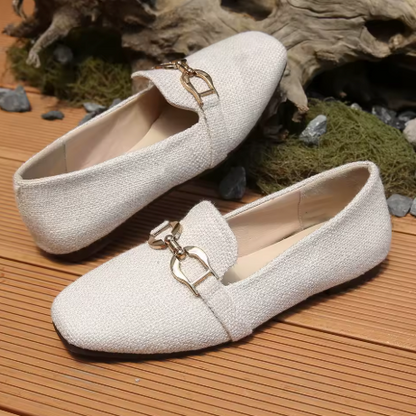 White Loafers With Golden Bit
