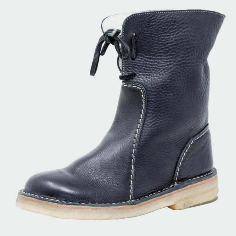 Waterproof Leather Ankle Boots with Wool Lining