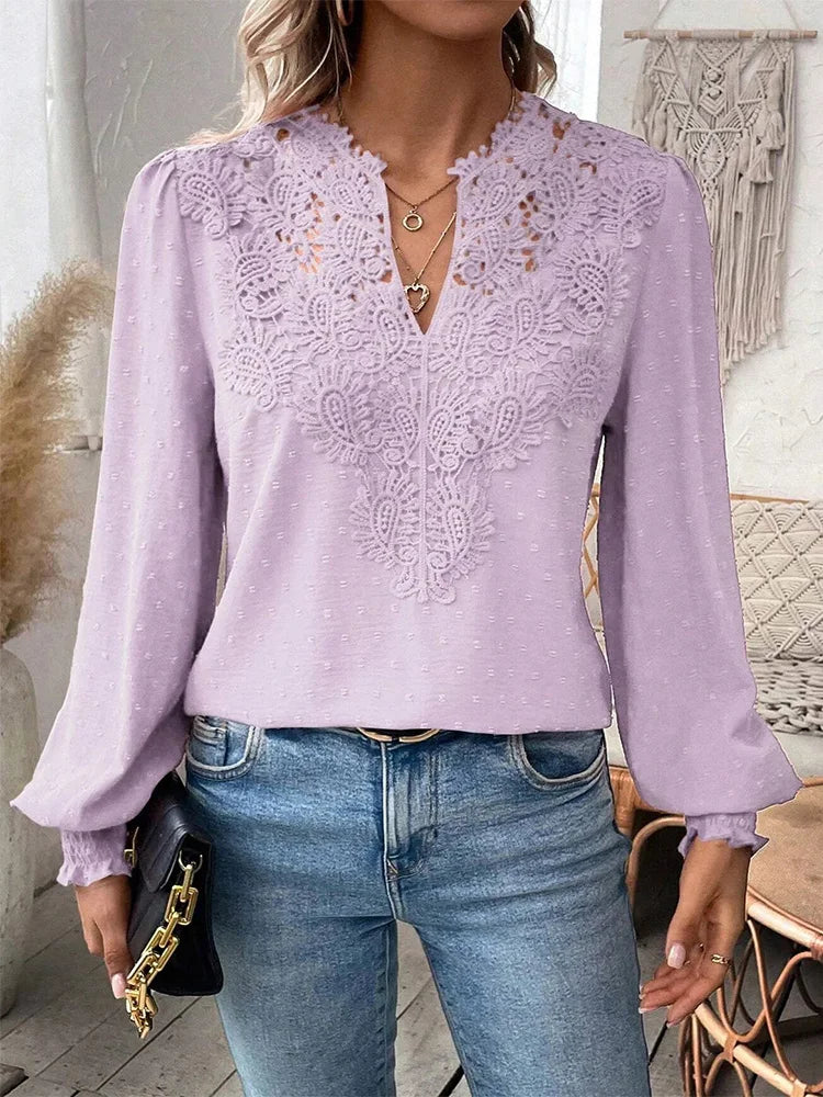 Sondra™ | Luxury Lace Blouse with V-Neck