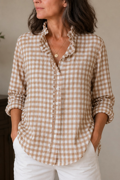 Rufina – Ruffled Collar Checked Print Blouse
