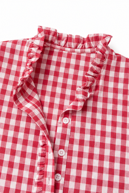 Rufina – Ruffled Collar Checked Print Blouse