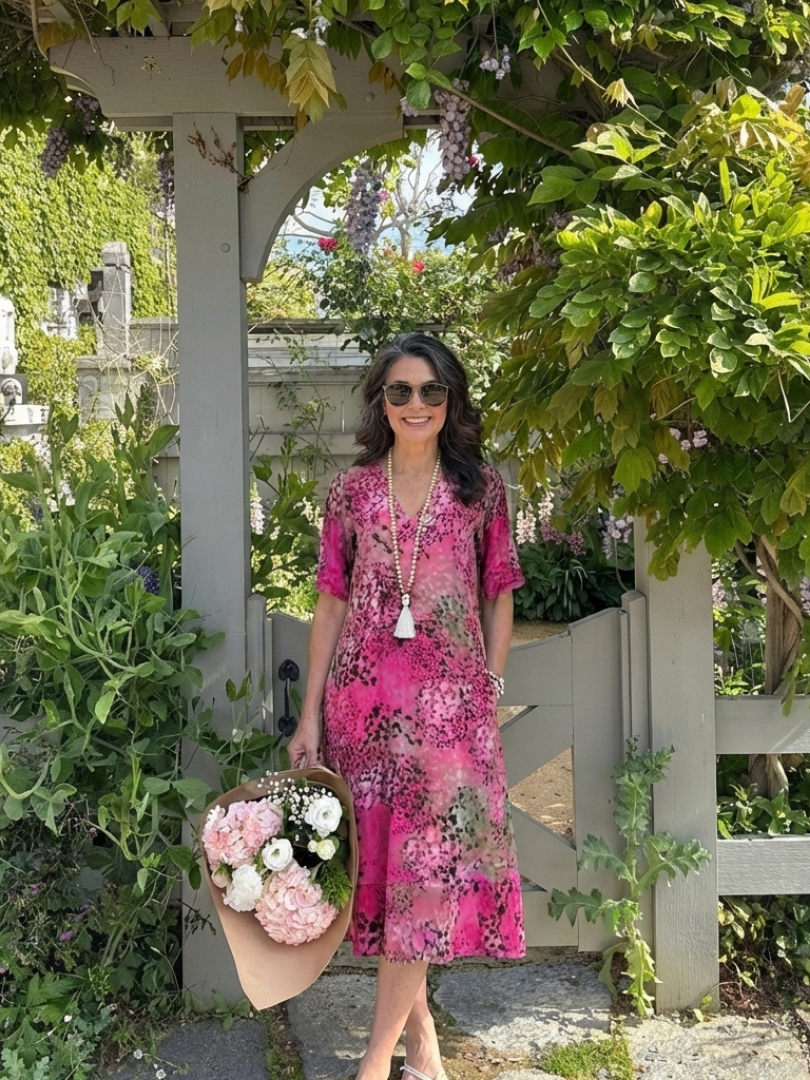 Althea | Short Sleeve V Neck Printed Midi Dress