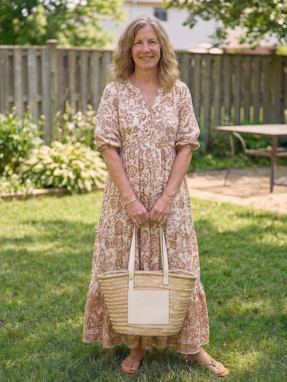 Calandra | Short Sleeve V Neck Floral Midi Dress
