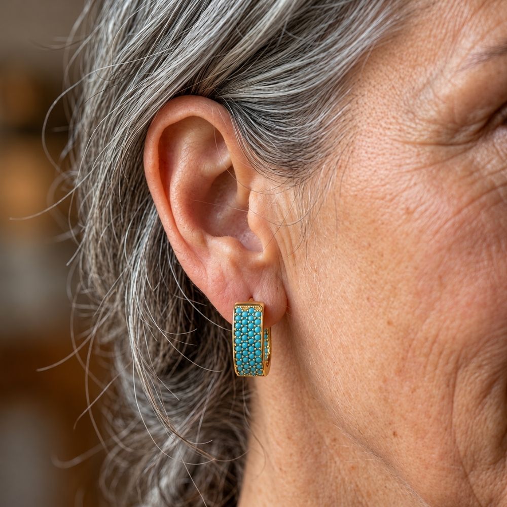 Turquoise Gold Huggie Earrings