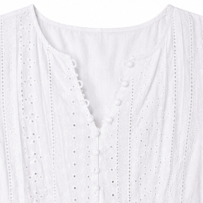 Lunavia – Eyelet V Neck Midi Dress with Tie Sleeves and Pockets