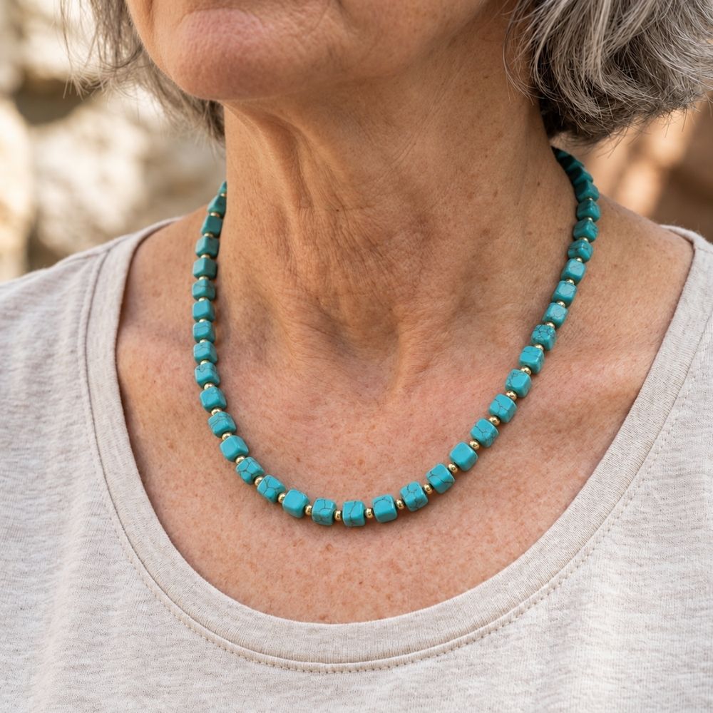 Turquoise Bead Gold Necklace