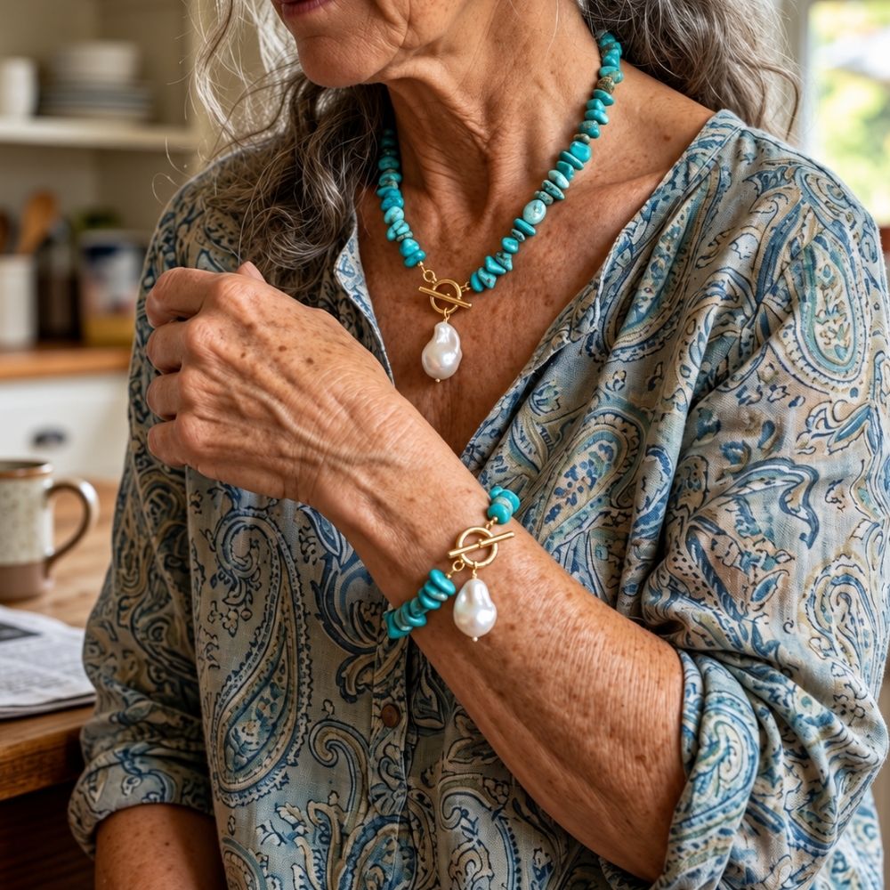 Turquoise Pearl Toggle Necklace & Bracelet