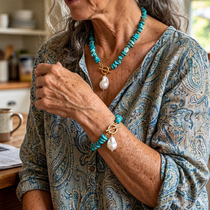 Turquoise Pearl Toggle Necklace & Bracelet